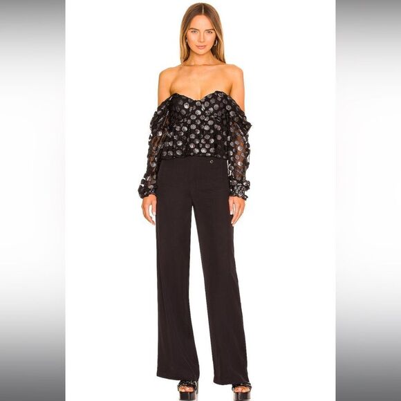 NWT House of Harlow 1960 Burna Blouse in Black Metallic Dot sz S - Picture 4 of 11